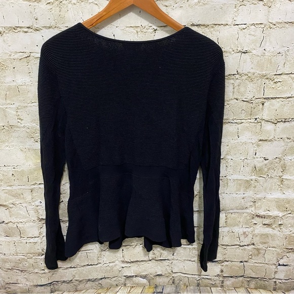 Bar III Black Ribbed 3/4 Sleeve Peplum Knit Top - Picture 3 of 4